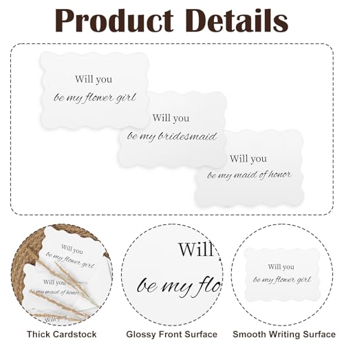 Bridesmaid Proposal Cards Set with Envelopes - White Wave Cut