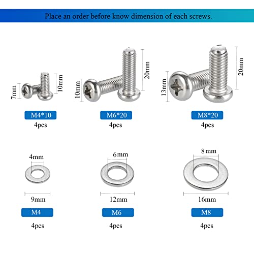 HanTof Universal VESA TV Mount Hardware Kit - M4, M6, M8 Stainless Screws