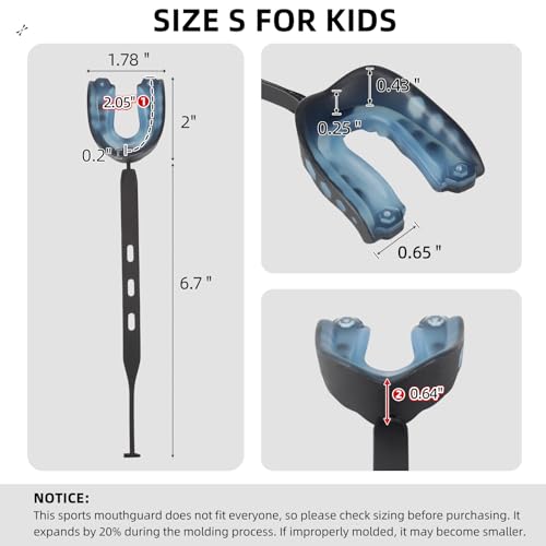 2-Pack Football Mouthguard with Straps and Case, Youth Sports Mouth Guard for Rugby, Hockey, Boxing, MMA, Basketball, Size S