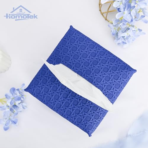 HOMOTEK Rattan Weave Blue Square PU Leather Tissue Box Cover 5x5x5 Inches