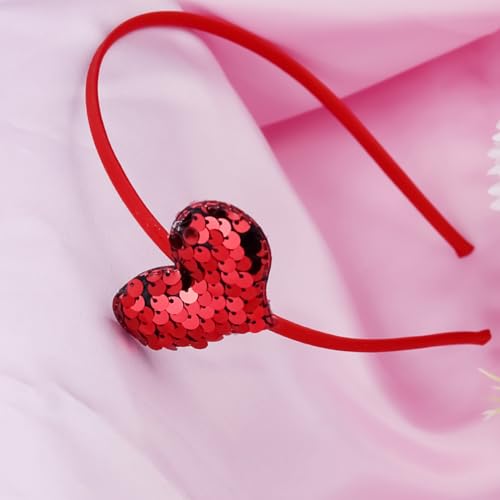 Doneace Red Sequin Heart Headband Valentine's Day Hair Hoop