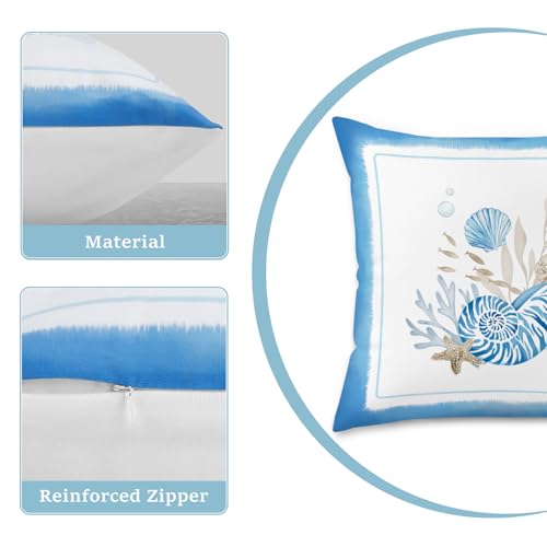 Coastal Velvet Throw Pillow Covers Set of 4 - 18x18 Inches
