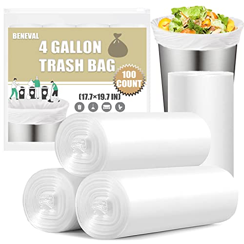 4 Gallon Trash Bags - 100 Count Small Garbage Bags by BENEVAL