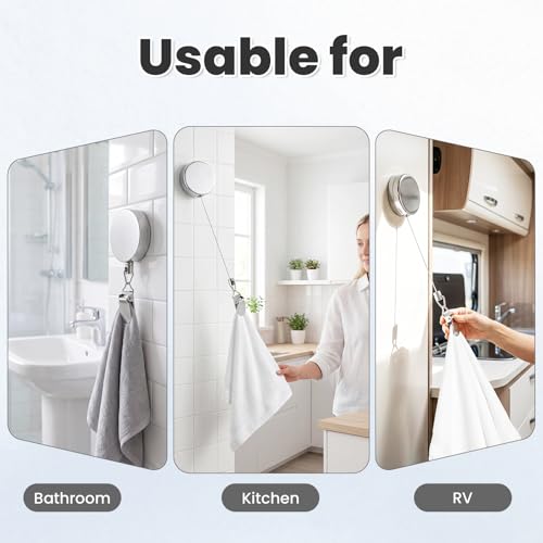 Retractable Wall-Mounted Kitchen Towel Clips - 2 Pack, Easy Installation