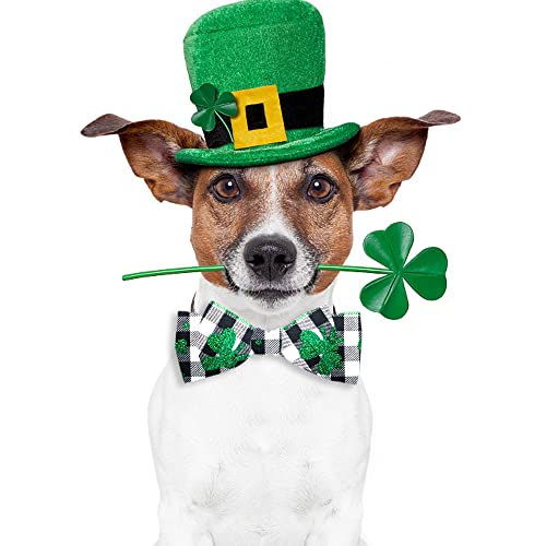 St Patrick's Day Burlap Ribbon 2.5" x 10 Yards - Black White Plaid with Green Glitter Shamrocks
