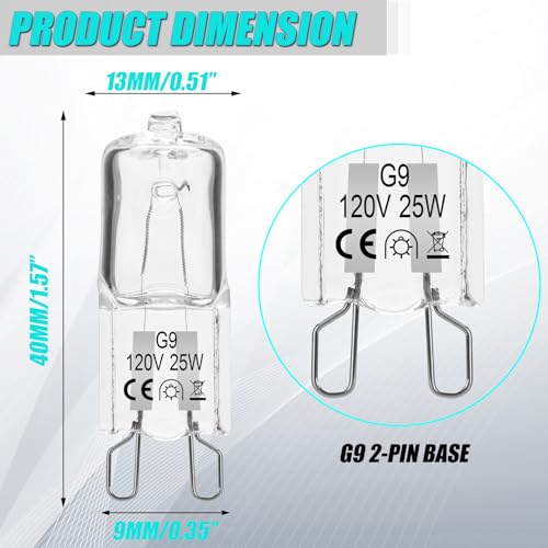 2 Pack G9 Bi-Pin Microwave Light Bulb for Whirlpool Ovens