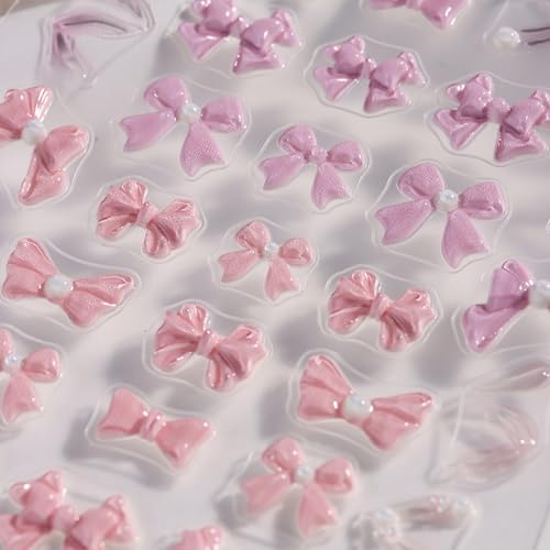 5D Embossed Pink Bow Nail Stickers Kawaii Japanese Style Decals
