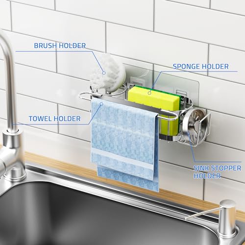 Cisily Stainless Steel Kitchen Sink Caddy Sponge Holder - Hanging Silver