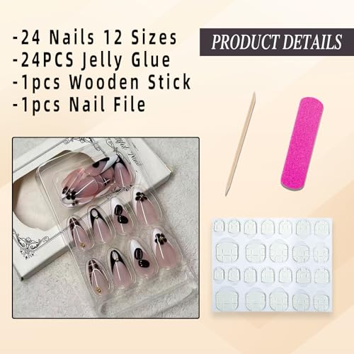 Jremg Brown French Tip Press on Nails Medium Almond 3D Coffee Beans
