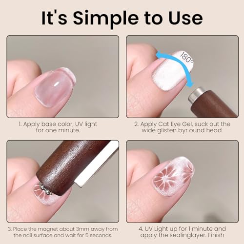 ESUOHYM 3-in-1 Cat Eye Nail Magnet Set with Square Magnet and Paper Clips for DIY Nail Art
