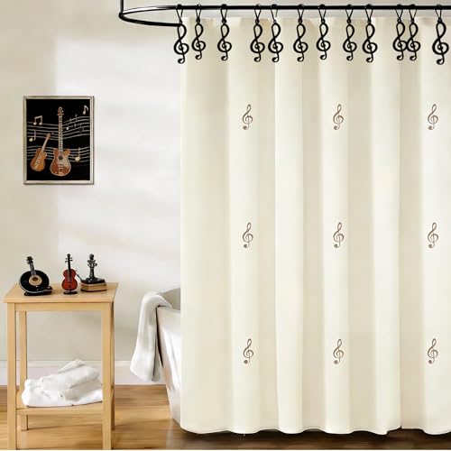 Musical Note Shower Curtain Hooks - 12-Piece Rust-Resistant Set (Black)