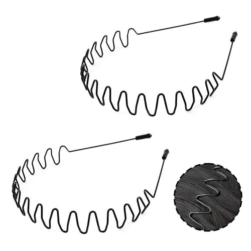 LERNOU Metal Headband for Men, Small Wavy Non-Slip Adjustable 2 Pack
