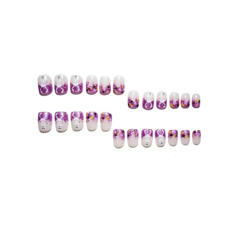 LBPEPAMZ Halloween Press on Nails Short Square Purple Glitter False Nails
