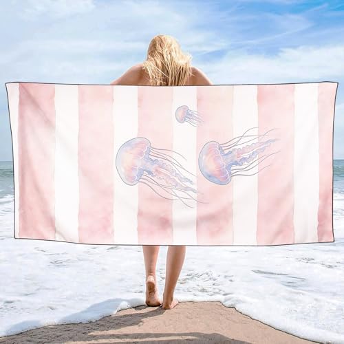 KLRIGR Oversized Jellyfish Beach Towel 36x72in Microfiber Sand-Free Quick Dry - Stripe Watercolor