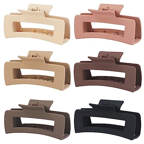 Sisiaipu 4-Inch Large Square Hair Claw Clips, 6-Pack Nonslip Acrylic Banana Jaw Clips for Thick Hair