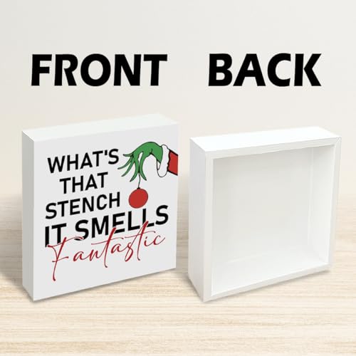 Funny Christmas Bathroom Wooden Box Sign - 5" x 5" Farmhouse Decor
