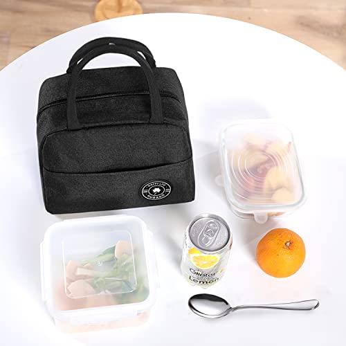 HUBAKO Insulated Lunch Bag, Small Portable Lunch Tote for Work - Black