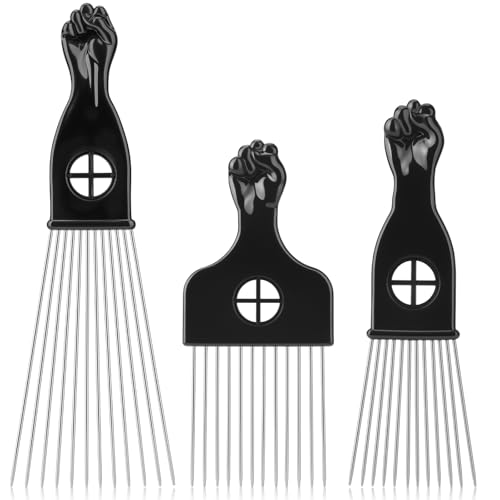3 Pack Metal Afro Hair Picks - Stainless Steel Wide-Tooth Combs