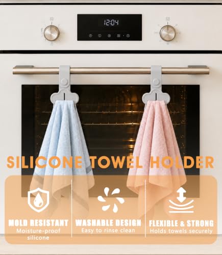 Gray Silicone Kitchen Towel Holder - 4 Pack Adjustable Design