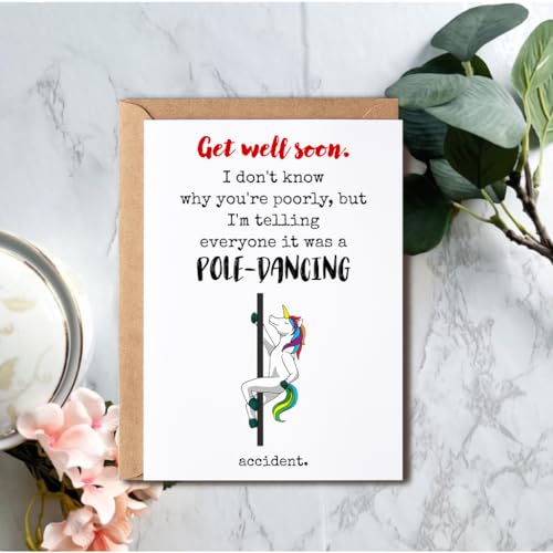 Funny Get Well Soon Card - Pole-Dancing Accident Humor