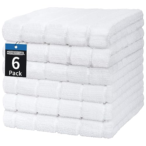 HOMERHYME Microfiber Hand Towels - 6 Pack, White, 25" x 15" Quick Dry
