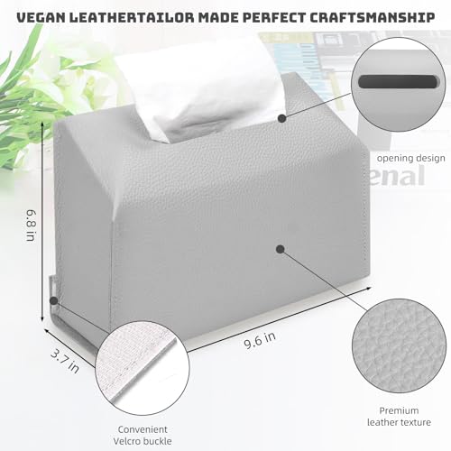 SILFGRLF Leather Hand Towel Dispenser - Waterproof Wall-Mounted Tissue Holder (Gray)