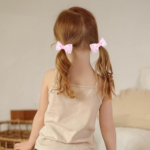 Light Pink Satin Ribbon Hair Bows with Rhinestone Alligator Clips - 2 Pack