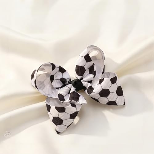 Soccer Hair Clips Bows - Black & White Sequin Football Game Day Accessories