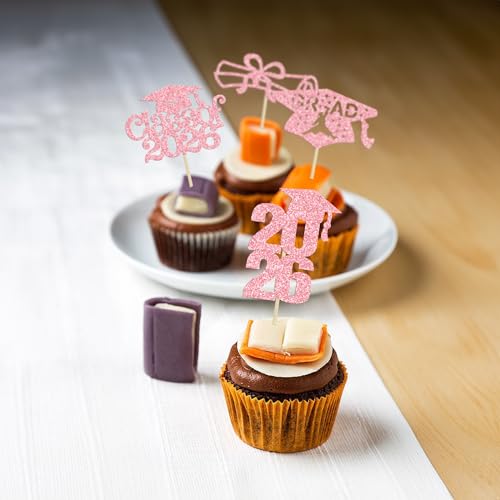 2026 Graduation Cupcake Toppers - 24Pcs Glitter Graduation Picks