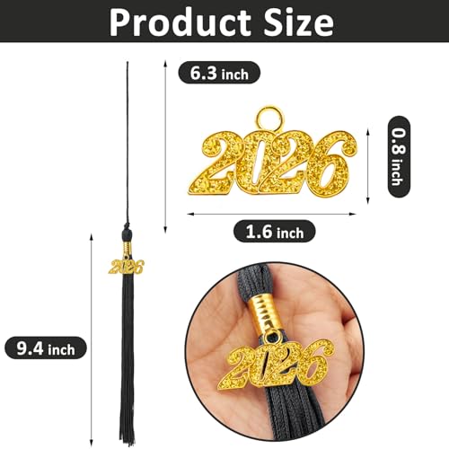 Class of 2026 Graduation Tassel with Gold Charm - Black
