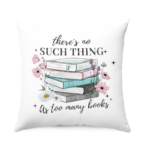 Book Lovers Floral Pillow Cover, 18x18 Inch Decorative Cushion