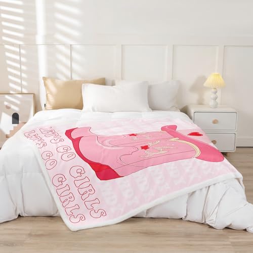 Pink Cowgirl Fleece Blanket for Girls & Women - Multi 04 / Lap Western Throw 40x50 Inches