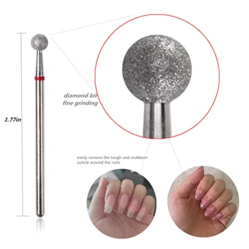 SQULIGT 6Pcs Ball Head Nail Drill Bits 3/32" Cuticle Cleaner