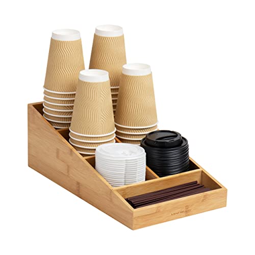 Mind Reader Cup and Condiment Station, Countertop Organizer, Coffee Bar, Rayon from Bamboo , 8.25"L x 14.75"W x 5.25"H, Brown