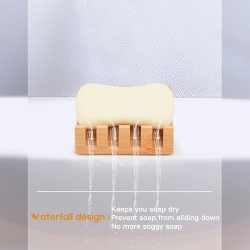 Bamboo Soap Dish & Shampoo Bar Holder - Eco-Friendly Self-Draining Tray, 2 Pack