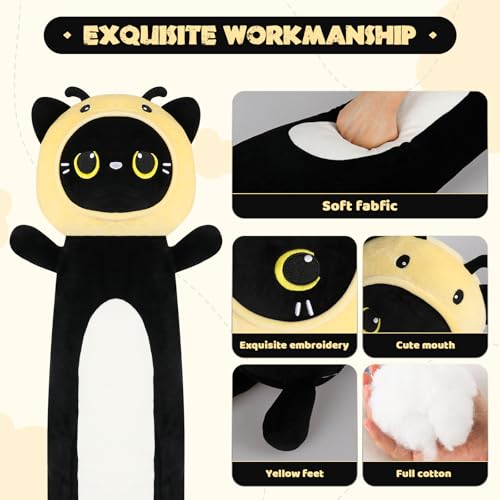 22-Inch Bee Cat Plush Body Pillow Toy – Soft Kawaii Stuffed Animal