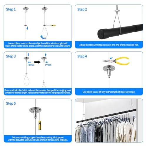 Supforce Adjustable Ceiling Support Bracket for Closet Rods - 50 lb Load Capacity, Stainless Steel
