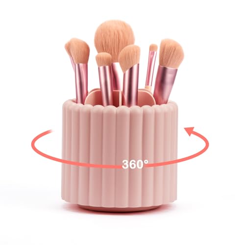 360 Rotating Makeup Brush Organizer - Pink 7-Slot Cosmetic Storage Cup