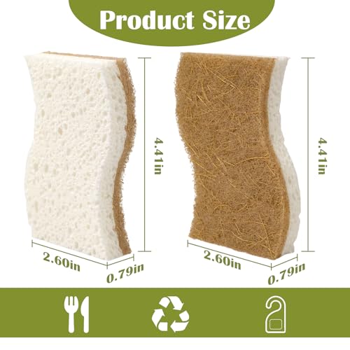 DEBETOOL 14-Pack Natural Coconut Cellulose Sponges - S Shape Eco-Friendly Kitchen Cleaning Set