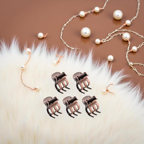 5-Piece Mini Metal Hair Claw Clips with Pearl Accents for Styling