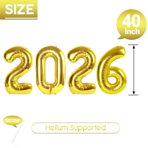 KEXINGTUO 40 Inch Gold 2026 Number Balloons for Graduation and New Year Party Decor