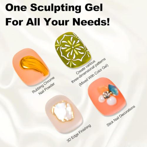 SUTOZMIWE 3D Nail Gel Kit, Semi-Solid Sculpting Gel with Chrome Powder & Brushes