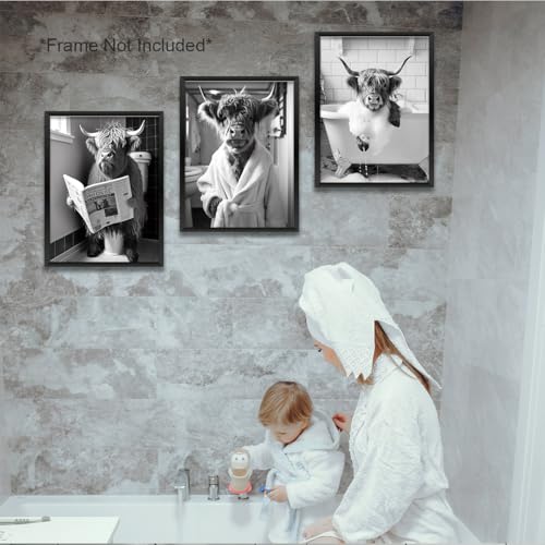 3PCS Funny Animal Wall Art Prints for Bathroom Decor - 8x10