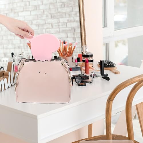 Pink Heart Shaped Handheld Makeup Mirror Small Portable Cosmetic Mirror