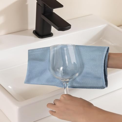 Vnoss Microfiber Glass Cleaning Cloths, 12x16 Inch, 8 Pack - Blue