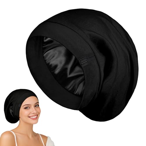LUSTRIB Adjustable Silk Satin Sleep Bonnet for Curly Hair Protection