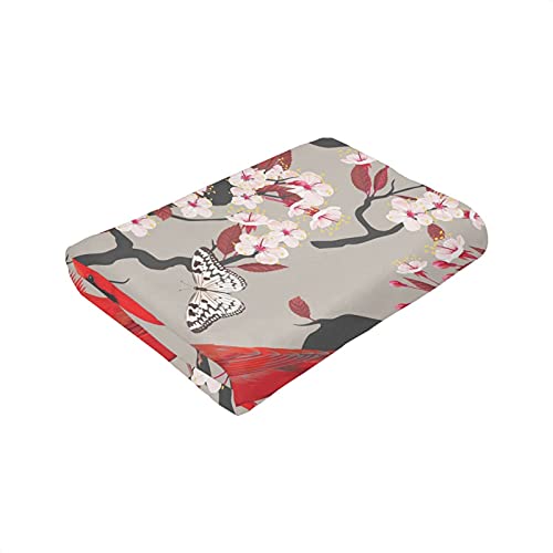 Cardinal Throw Blanket with Cherry Flowers - 60x50 Inches - Christmas Decor for Sofa