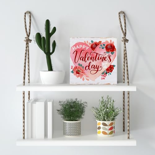 Happy Valentine's Day Wooden Sign - 5x5 Inch Tabletop Decor