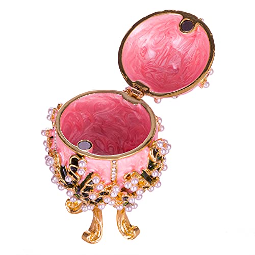 Faberge Style Lilies of the Valley Egg Trinket Box - Pink, 3.4 Inch