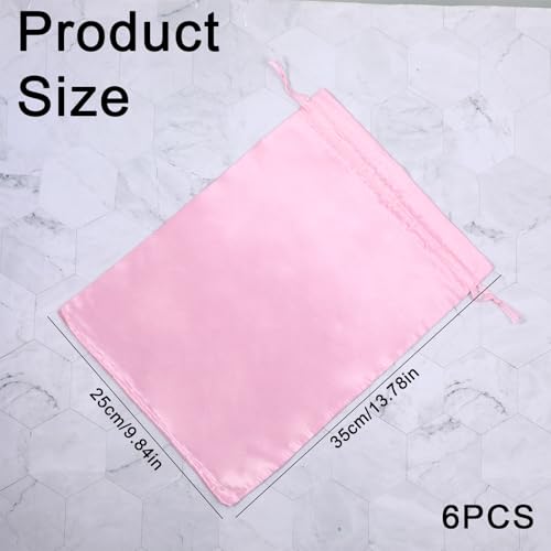 Aysatogc Satin Wig Bags with Drawstring - 35x25cm Pink Hair Storage Pouches (6-Pack)